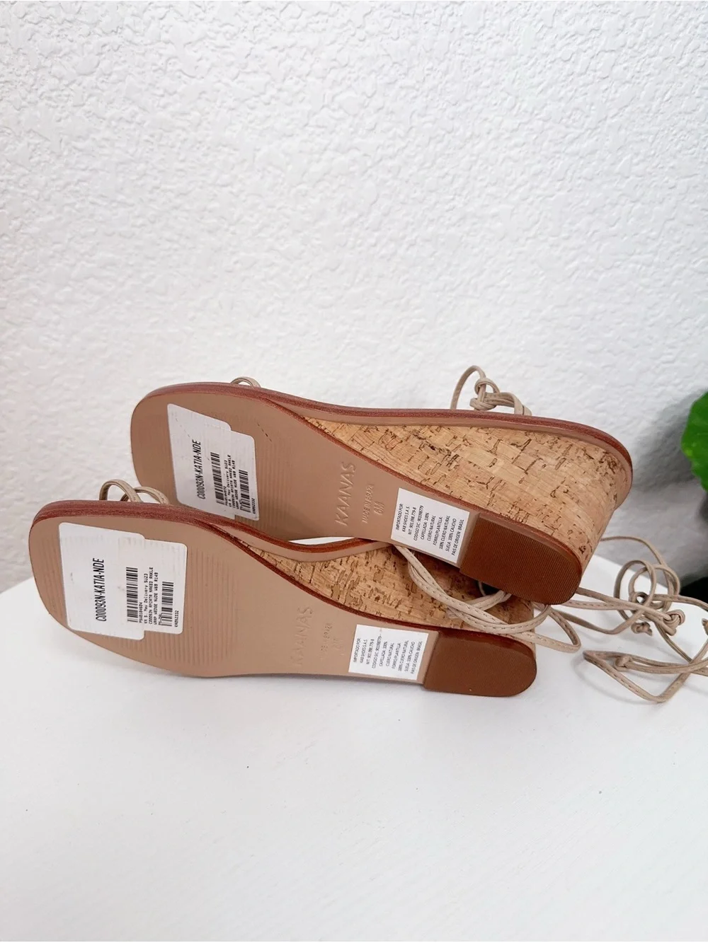 Kaanas Amiata Naked Ankle Wrap Wedge Summer Casual Sandals Nude Size 6